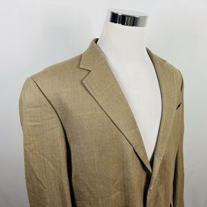 Oscar de la Renta 44R Sport Coat Silk Wool Beige Herringbone Two Button Lined